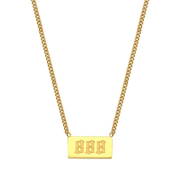 888 Angel‎ Number Pendant Necklace 18K Gold Plated Stainless Steel - Picture 1 of 5